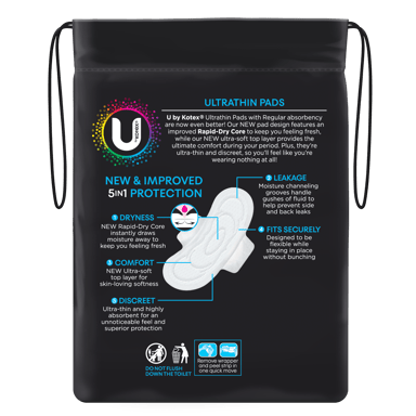 U BY KOTEX PADS ULTRATHIN REGULAR WINGS 14 PACK