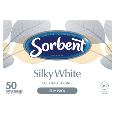 SORBENT FACIAL TISSUES SILKY WHITE 50 PACK