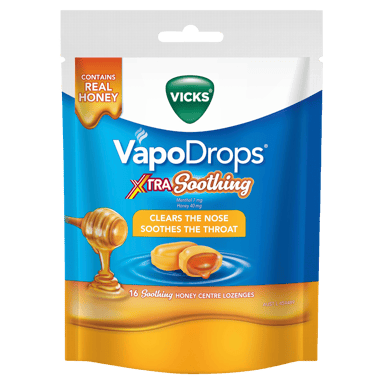 VICKS VAPODROPS XTRA SOOTHING HONEY 16 LOZENGES