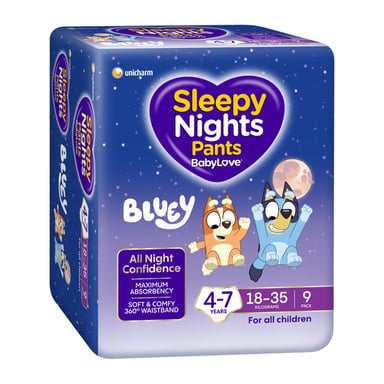 BABYLOVE SLEEPY NIGHTS PANTS 4-7YRS 9 PACK