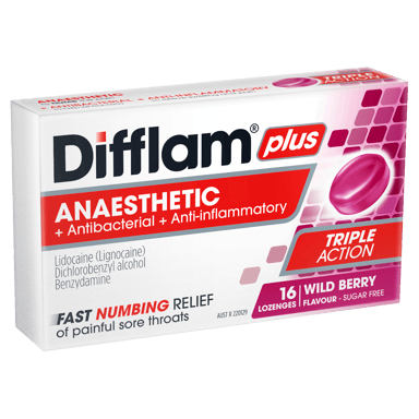 DIFFLAM PLUS ANAESTHETIC WILD BERRY THROAT 16 LOZENGES
