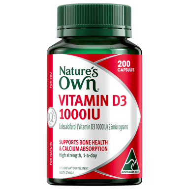 NATURES OWN VITAMIN D3 1000IU 200 CAPSULES