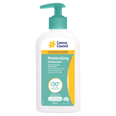 CANCER COUNCIL MOIST SUNSCREEN ALOE & VITAMIN E PUMP SPF50+ 200ML
