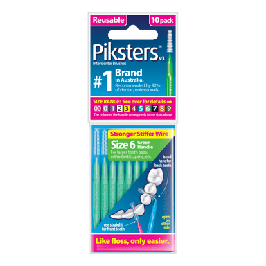 PIKSTERS INTERDENTAL BRUSH SIZE 6 GREEN 10 PACK