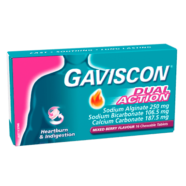 GAVISCON DUAL ACTION MIXED BERRY 16 TABLETS