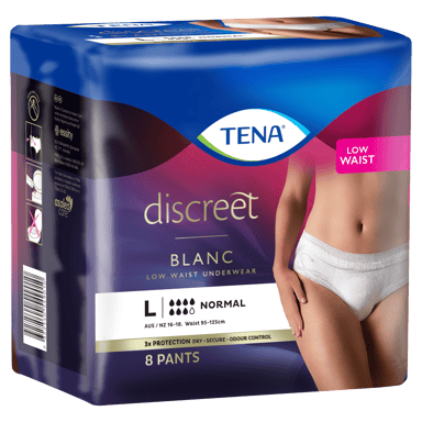 TENA DISCREET UNDERWEAR HIGH WAISTED 7D BLACK LARGE 8 PACK