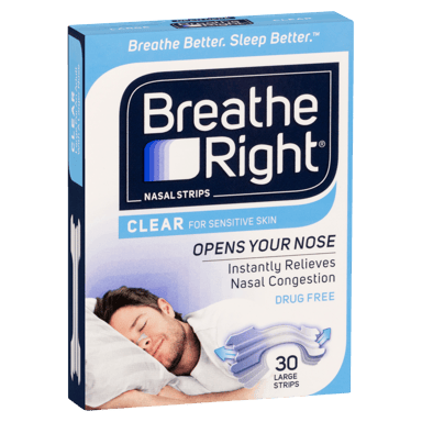 BREATHE RIGHT NASAL STRIPS CLEAR LARGE 30 PACK