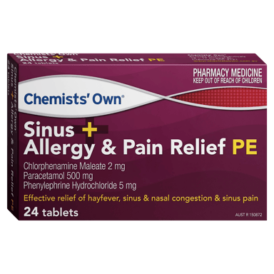 CHEMISTS OWN SINUS+ALLERGY & PAIN RELIEF PE 24 TABLETS