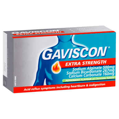 GAVISCON EXTRA STRENGTH PEPPERMINT 24 TABLETS