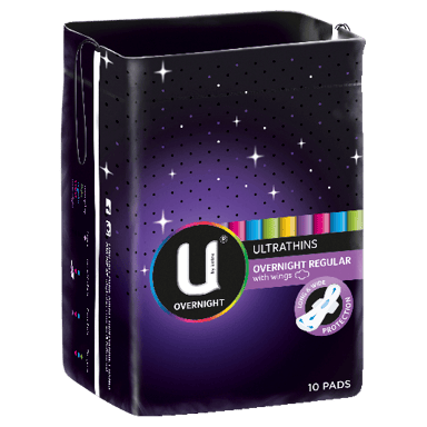 U BY KOTEX PADS ULTRATHIN OVERNIGHT REGULAR WINGS 10 PACK