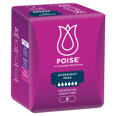 POISE 3-IN-1 PADS OVERNIGHT 6D 8 PACK