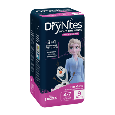 HUGGIES DRY NIGHTS NAPPIES GIRLS 4-7 YEARS 10 PACK