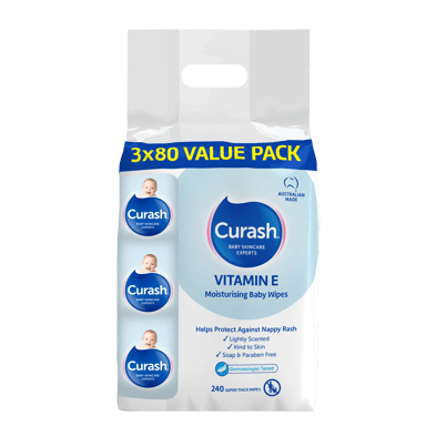 CURASH BABYCARE WIPES VITAMIN E 240 PACK