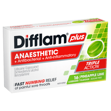 DIFFLAM PLUS ANAESTHETIC PINEAPPLE LIME THROAT 16 LOZENGES
