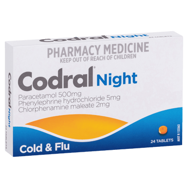 CODRAL NIGHTIME PE COLD&FLU 24 TABLETS