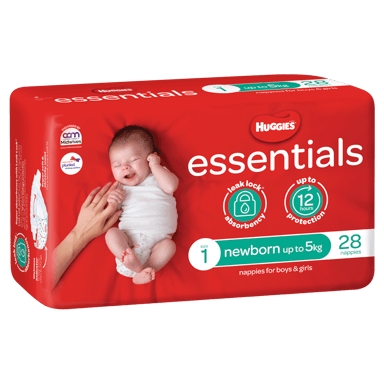 HUGGIES ESSENTIALS NAPPIES NEWBORN 28 PACK