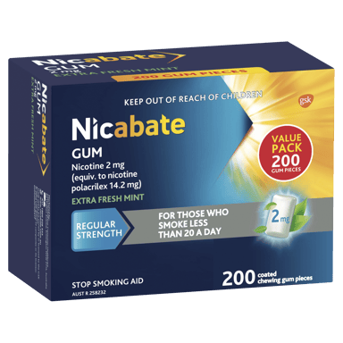 NICABATE GUM REGULAR EXTRA FRESH MINT 2MG 200 PACK