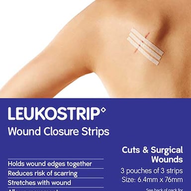 LEUKOSTRIP WOUND CLOSURE STRIPS 6.4MM X 76MM 3 PACK