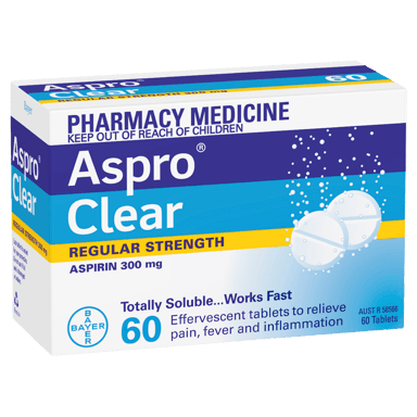 ASPRO CLEAR ASPIRIN 300MG 60 EFFERVESCENT TABLETS