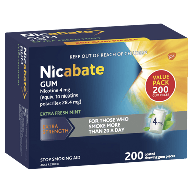 NICABATE GUM REGULAR EXTRA FRESH MINT 4MG 200 PACK