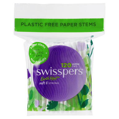 SWISSPERS COTTON TIPS PAPER STEMS 120 PACK