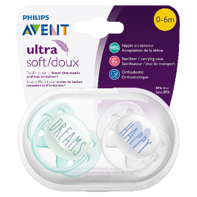 AVENT ULTRA SOFT SOOTHER DECO 0-6MTHS 2 PACK