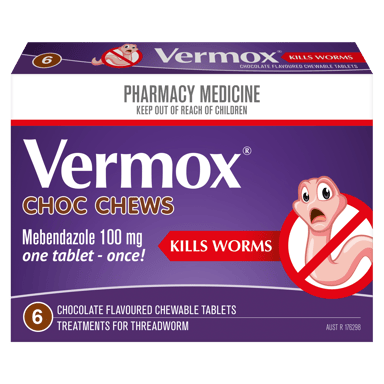 VERMOX CHOC CHEWS WORM TREATMENT 6 TABLETS