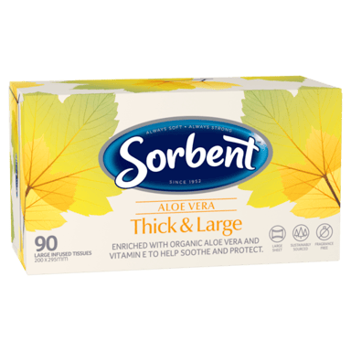 SORBENT FACIAL TISSUES THICK & LARGE ALOE 90 PACK