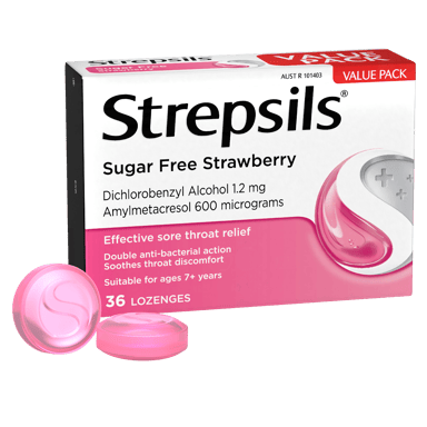 STREPSILS STRAWBERRY SUGAR FREE 36 LOZENGES