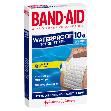 BAND-AID TOUGH STRIPS WATERPROOF EXTRA LARGE 10 PACK