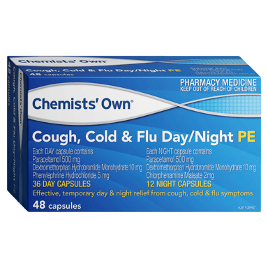 CHEMISTS OWN COUGH, COLD & FLU DAY/NIGHT PE 48 CAPLETS