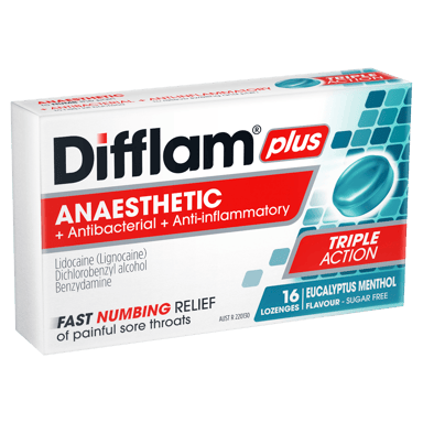 DIFFLAM PLUS ANAESTHETIC EUCALYPTUS MENTHOL THROAT 16 LOZENGES