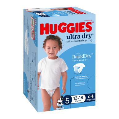 HUGGIES JUMBO ULTRADRY NAPPIES WALKER BOY 64 PACK