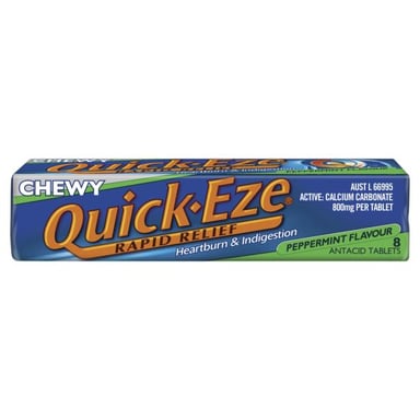 QUICK-EZE CHEWY PEPPERMINT 8 TABLETS