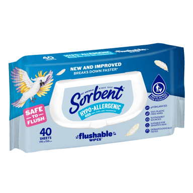 SORBENT FLUSH WIPES HYPO-ALLERGENIC 40 PACK