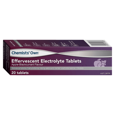 CHEMIST OWNS EFFERVESCENT ELECTROLYTE APPLE BLACKCURRANT 20 TABLETS