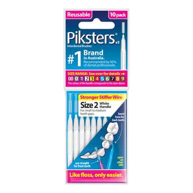 PIKSTERS INTERDENTAL BRUSH SIZE 2 WHITE 10 PACK