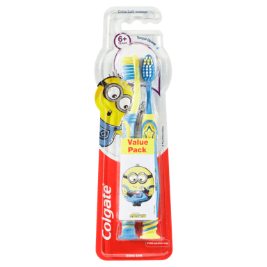 COLGATE TOOTHBRUSH KIDS MINONS +6 YEARS EXTRA SOFT 2 PACK