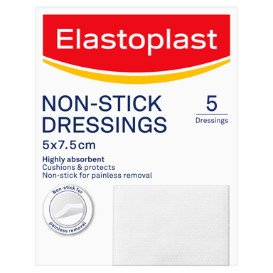 ELASTOPLAST NON-STICK DRESSINGS 7.5CM X 5CM 5 PACK