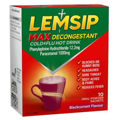 LEMSIP MAX DECONGESTANT BLACKCURRANT SACHETS 10 PACK