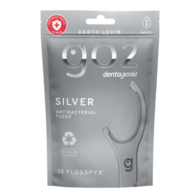 GO2 DENTAGENIE FLOSS PICKS SILVER ANTI-BAC MINTY 36 PACK