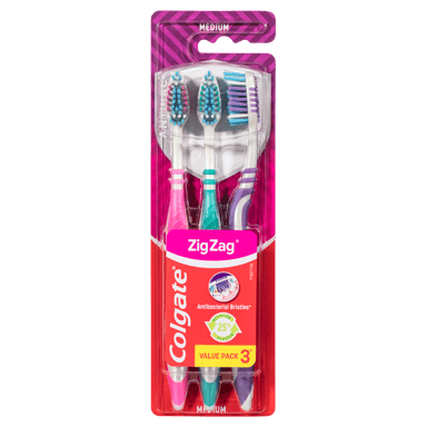 COLGATE TOOTHBRUSH ZIG-ZAG INTERDENTAL CLEAN MEDIUM 3 PACK