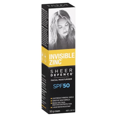 INVISIBLE ZINC SHEER DEFENCE FACIAL SUNSCREEN SPF50+ 50G