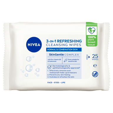 NIVEA 3 IN 1 REFRESHING WIPES 25 PACK