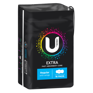 U BY KOTEX PADS EXTRA REGULAR WINGS 16 PACK