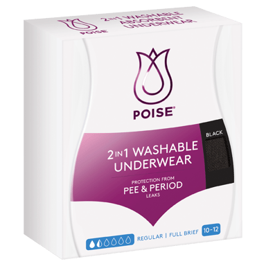 POISE 2-IN-1 PERIOD & INCONTINENCE UNDIES BLACK 10/12