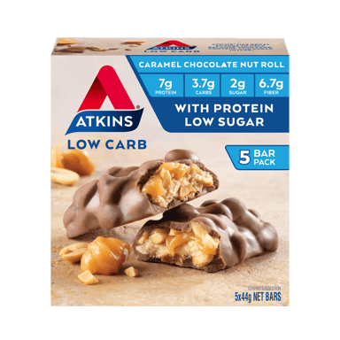 ATKINS DAY BREAK CARAMEL CHOCOLATE NUT ROLL BARS 44G 5 PACK