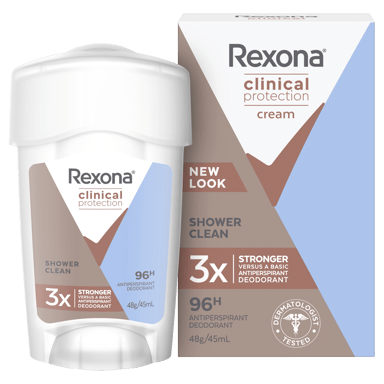 REXONA WOMEN CLINICAL ANTIPERSPIRANT CREAM SHOWER CLEAN 96HR 45ML