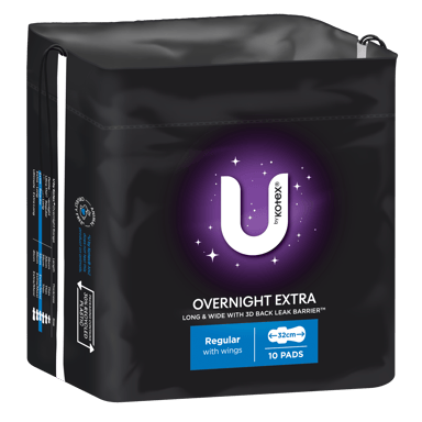 U BY KOTEX PADS EXTRA OVERNIGHT REGULAR WINGS 10 PACK