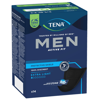 TENA MEN SHIELDS ACTIVE FIT 1D EXTRA LIGHT 14 PACK